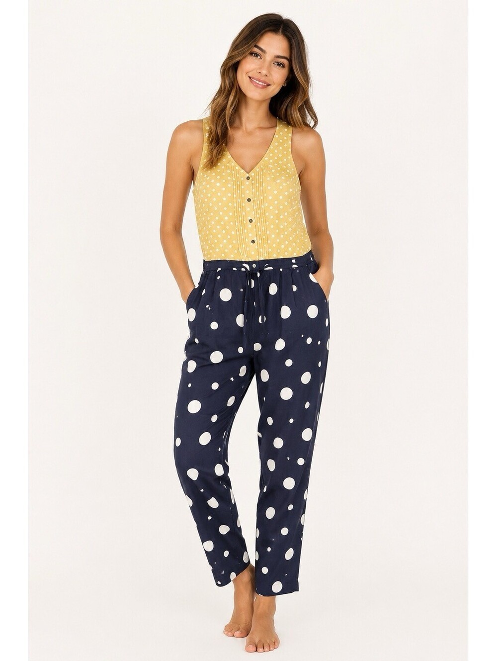 Sass & Bide Jumpsuit Womens Sz‎ Large Yellow Hit The Spot Polka Dot Wide Leg